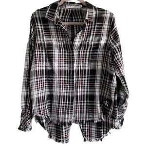 Calvin Klein Jeans High-Low Fringed Plaid Shirt